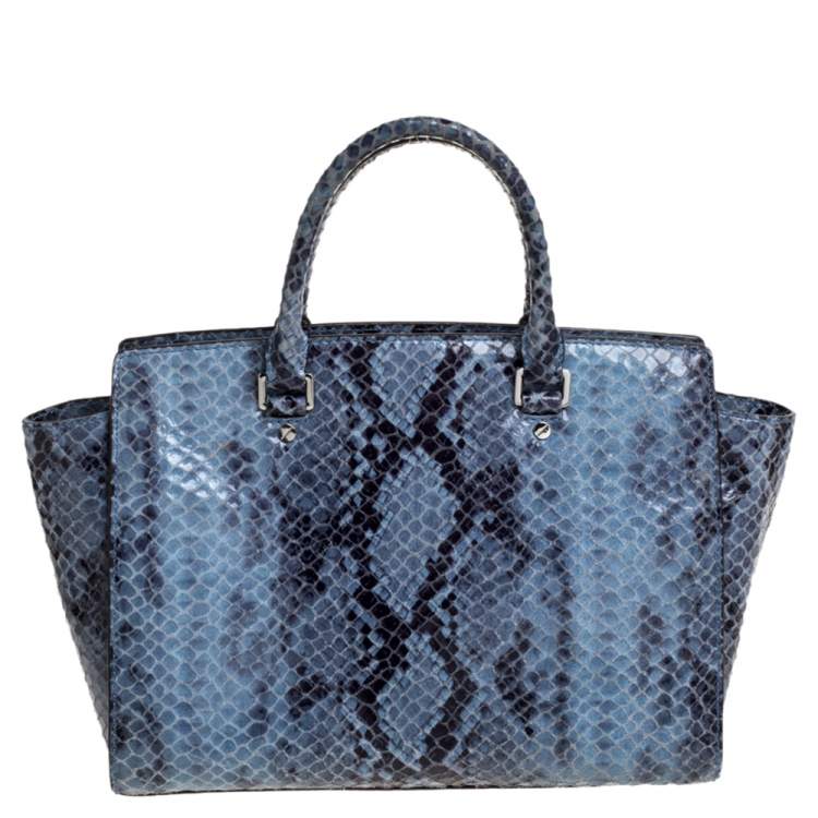 Pre Owned MICHAEL Michael Kors Blue Python Embossed Leather Large Selma Satchel