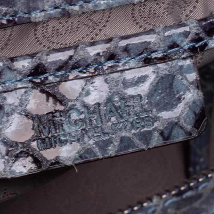 Pre Owned MICHAEL Michael Kors Blue Python Embossed Leather Large Selma Satchel