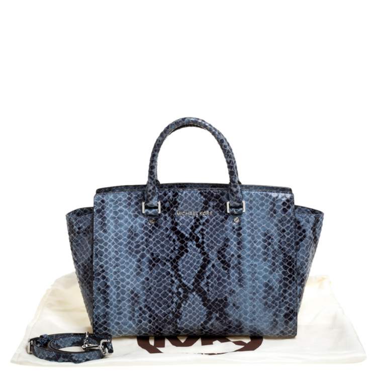 Pre Owned MICHAEL Michael Kors Blue Python Embossed Leather Large Selma Satchel