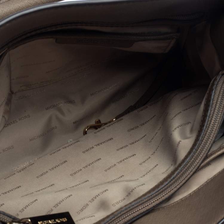 Pre Owned MICHAEL Michael Kors Dark Beige Leather Large Emma Satchel