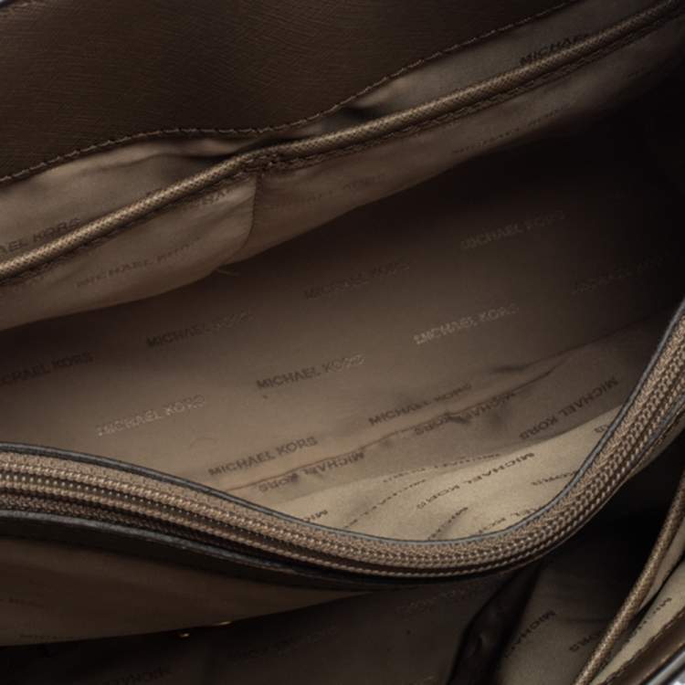 Pre Owned MICHAEL Michael Kors Dark Beige Leather Large Emma Satchel
