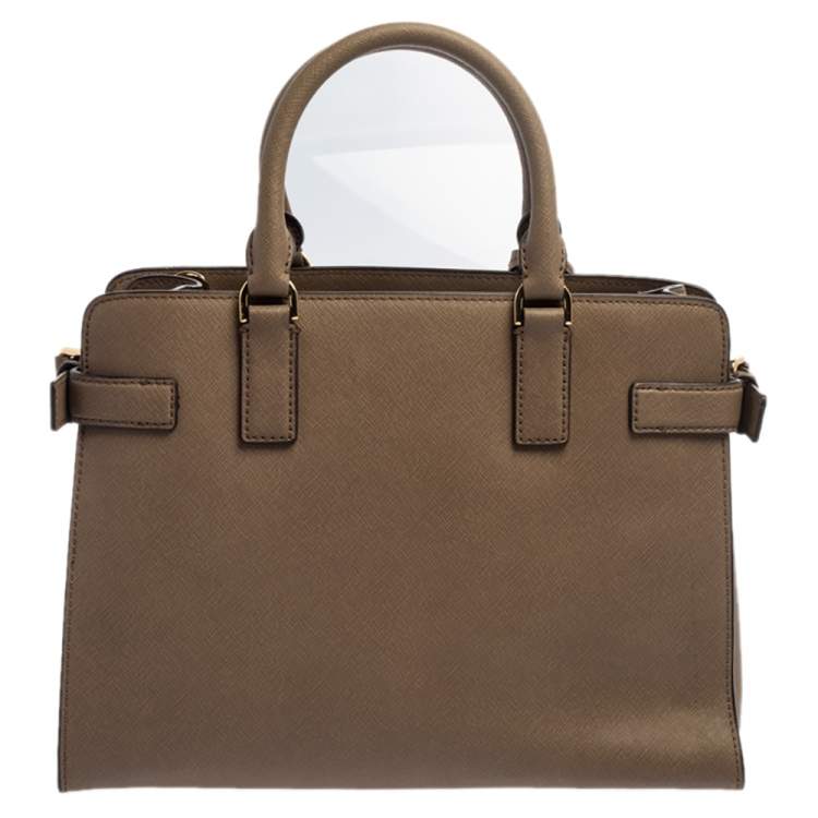 Pre Owned MICHAEL Michael Kors Dark Beige Leather Large Emma Satchel