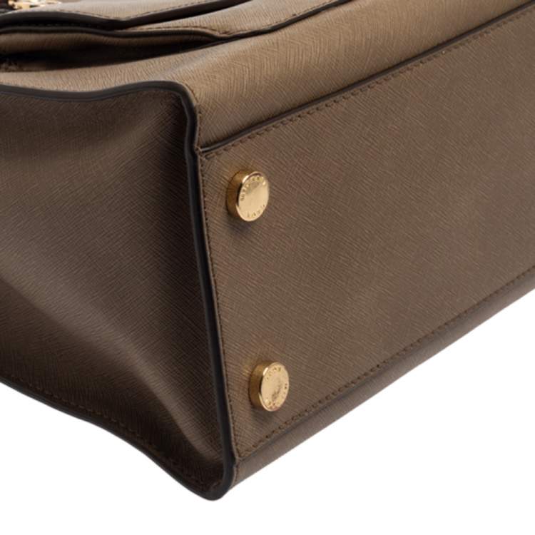 Pre Owned MICHAEL Michael Kors Dark Beige Leather Large Emma Satchel