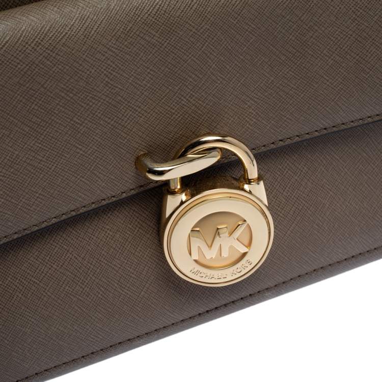Pre Owned MICHAEL Michael Kors Dark Beige Leather Large Emma Satchel