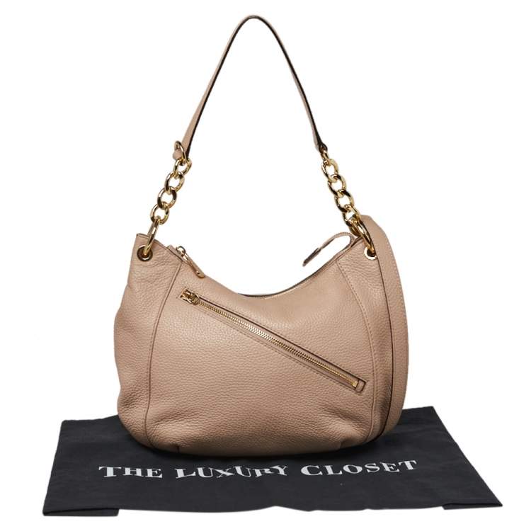 Pre Owned MICHAEL Michael Kors Beige Grained Leather Shoulder Bag