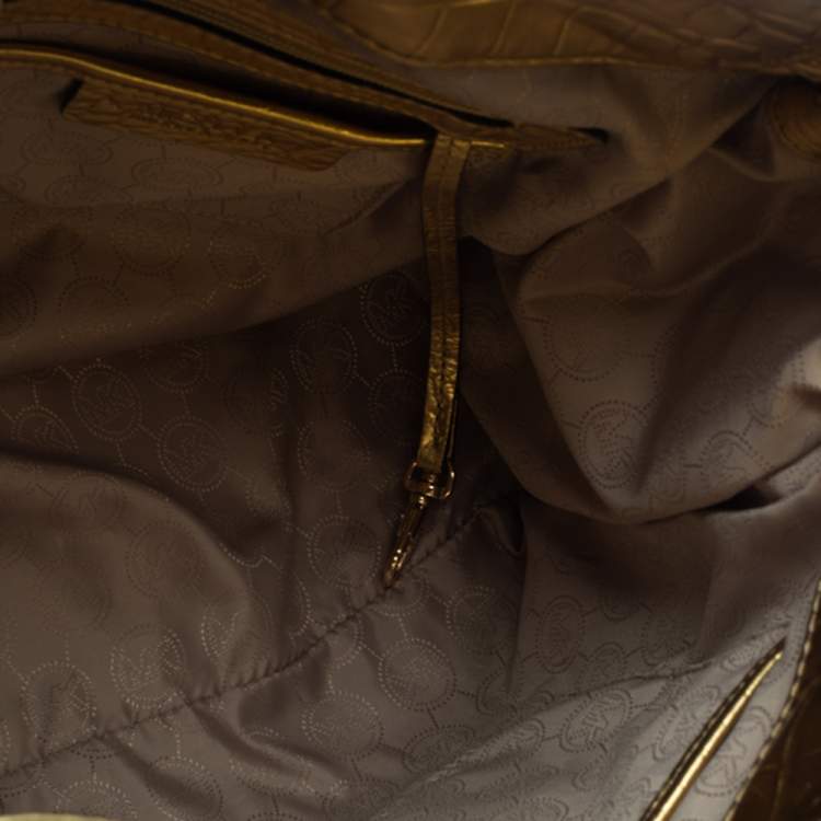 Pre Owned MICHAEL Michael Kors Gold Croc Embossed Patent Leather Large Hamilton North South Tote