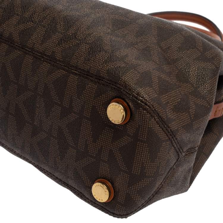 Pre Owned MICHAEL Michael Kors Brown Signature Coated Canvas and Leather Florence Satchel