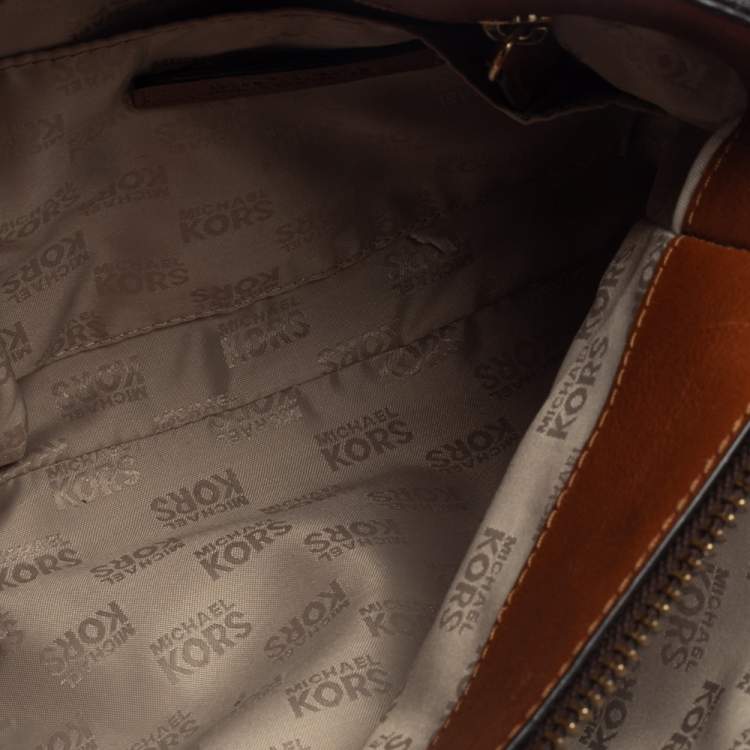 Pre Owned MICHAEL Michael Kors Brown Signature Coated Canvas and Leather Florence Satchel