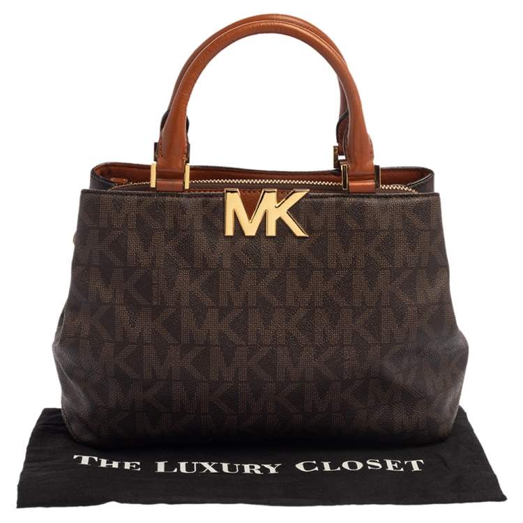 Pre Owned MICHAEL Michael Kors Brown Signature Coated Canvas and Leather Florence Satchel