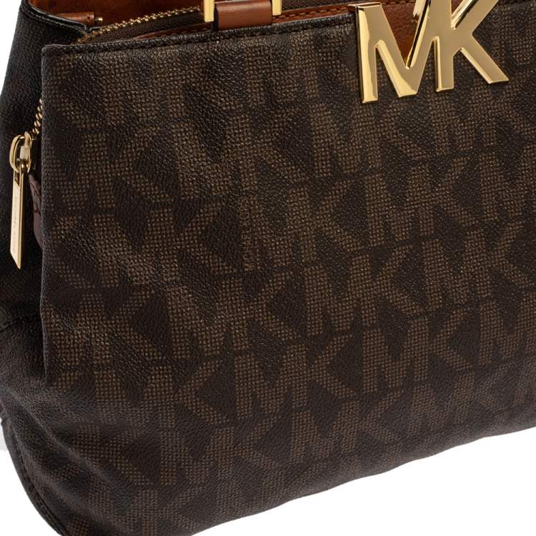 Pre Owned MICHAEL Michael Kors Brown Signature Coated Canvas and Leather Florence Satchel