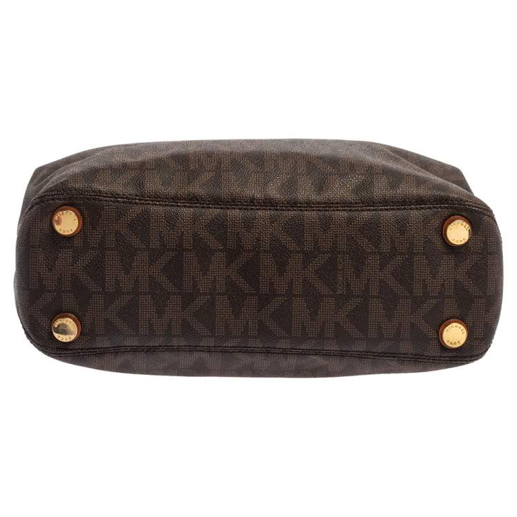Pre Owned MICHAEL Michael Kors Brown Signature Coated Canvas and Leather Florence Satchel