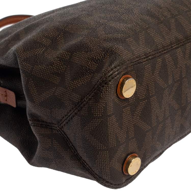 Pre Owned MICHAEL Michael Kors Brown Signature Coated Canvas and Leather Florence Satchel