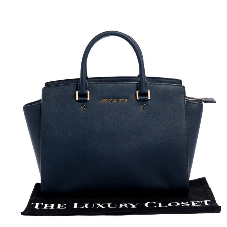 Pre Owned MICHAEL Michael Kors Navy Blue Leather Large Selma Satchel