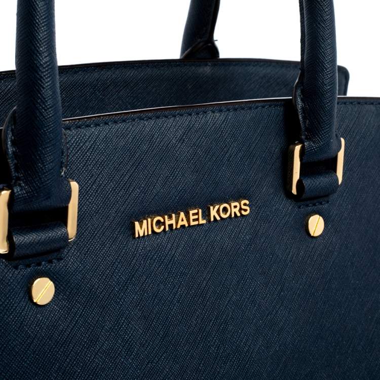 Pre Owned MICHAEL Michael Kors Navy Blue Leather Large Selma Satchel