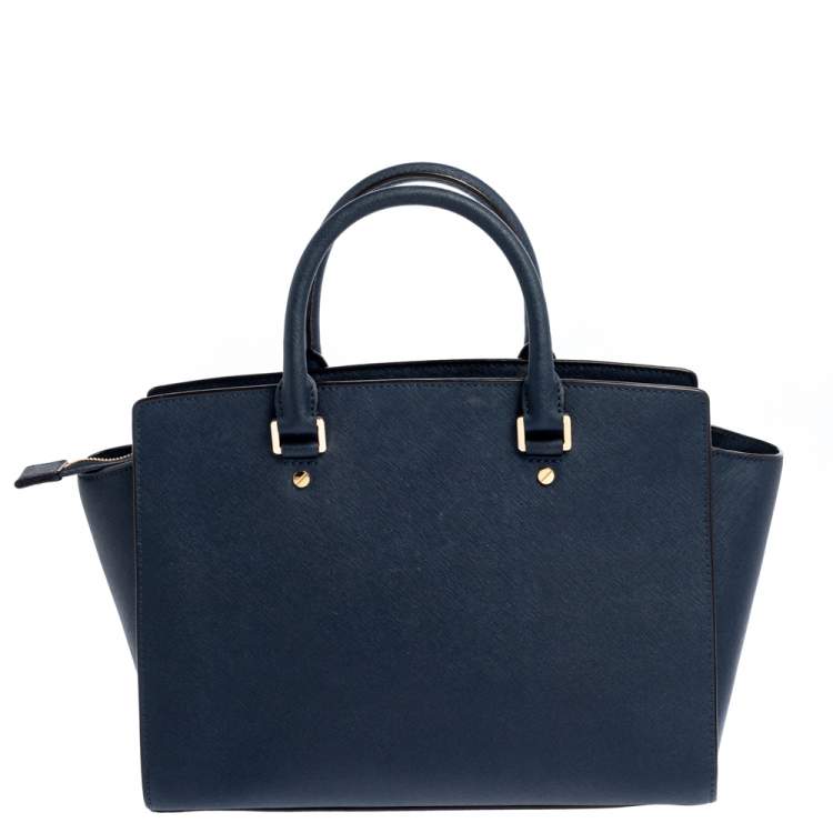 Pre Owned MICHAEL Michael Kors Navy Blue Leather Large Selma Satchel