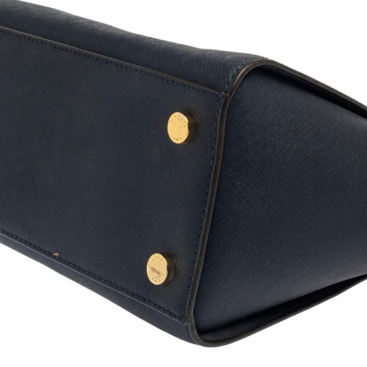 Pre Owned MICHAEL Michael Kors Navy Blue Leather Large Selma Satchel