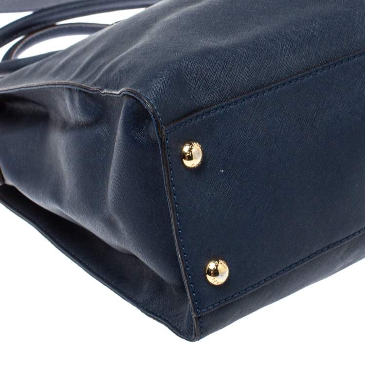 Pre Owned MICHAEL Michael Kors Navy Blue Leather Large Hamilton North South Tote