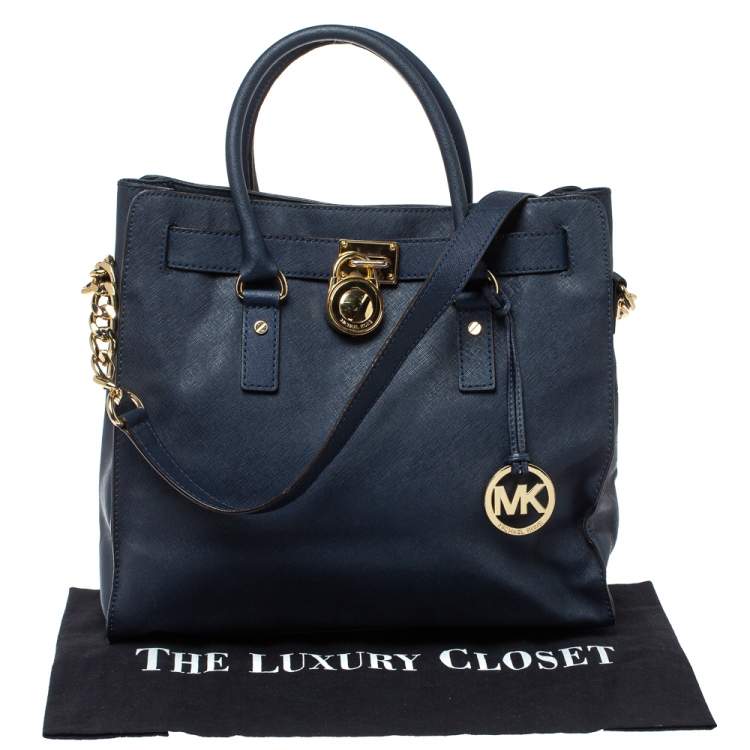 Pre Owned MICHAEL Michael Kors Navy Blue Leather Large Hamilton North South Tote