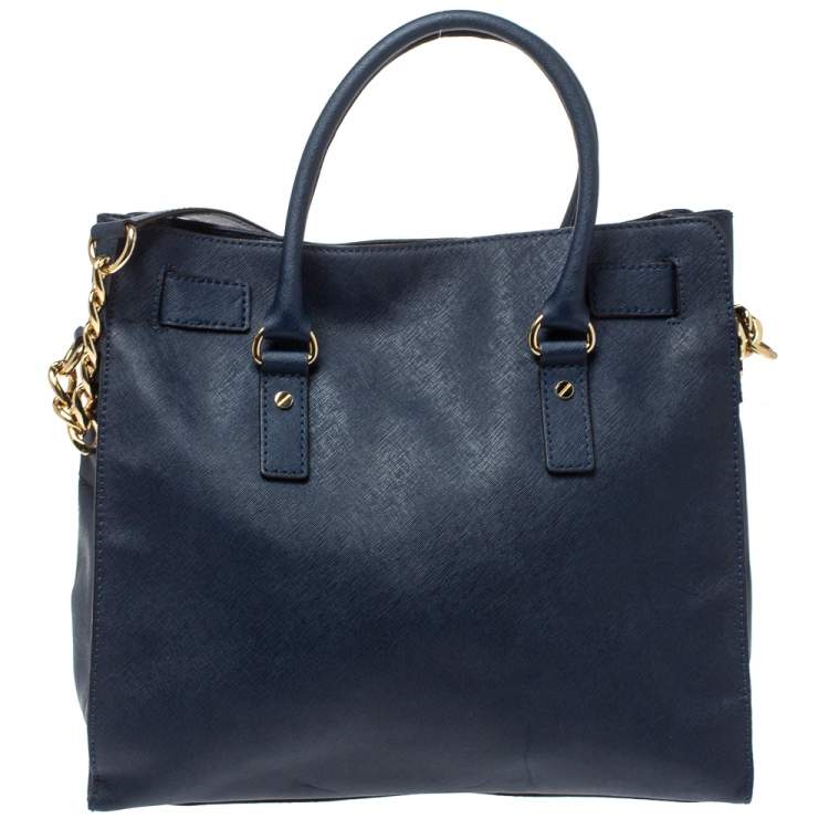 Pre Owned MICHAEL Michael Kors Navy Blue Leather Large Hamilton North South Tote