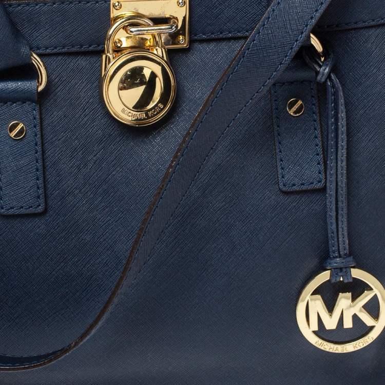 Pre Owned MICHAEL Michael Kors Navy Blue Leather Large Hamilton North South Tote