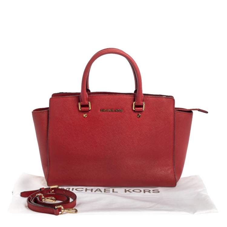 Pre Owned Michael Kors Red Leather Medium Selma Tote
