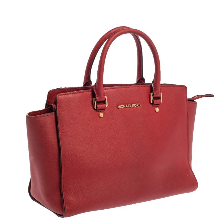 Pre Owned Michael Kors Red Leather Medium Selma Tote