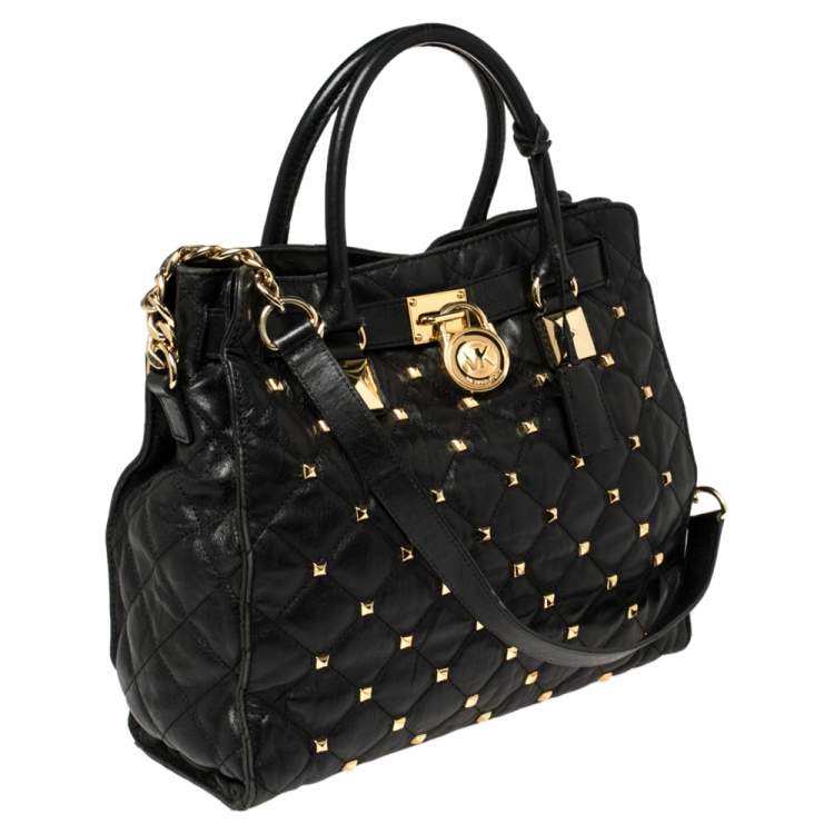 Pre Owned MICHAEL Michael Kors Black Studded Quilted Leather Large Hamilton North South Tote