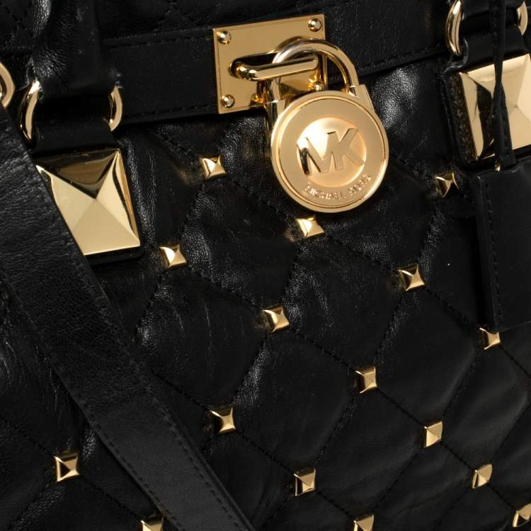 Pre Owned MICHAEL Michael Kors Black Studded Quilted Leather Large Hamilton North South Tote
