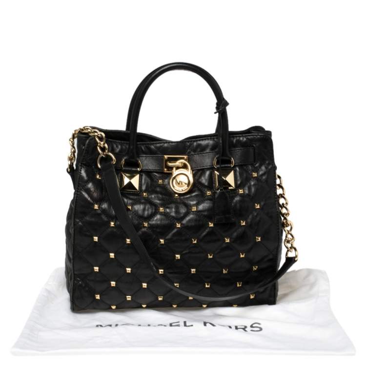 Pre Owned MICHAEL Michael Kors Black Studded Quilted Leather Large Hamilton North South Tote