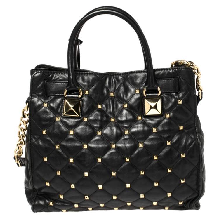 Pre Owned MICHAEL Michael Kors Black Studded Quilted Leather Large Hamilton North South Tote