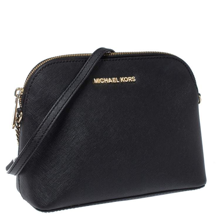 Pre Owned MICHAEL Michael Kors Black Leather Medium Cindy Dome Crossbody Bag
