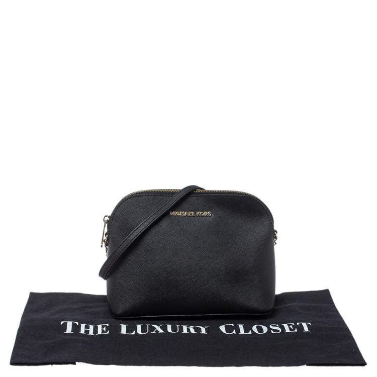 Pre Owned MICHAEL Michael Kors Black Leather Medium Cindy Dome Crossbody Bag