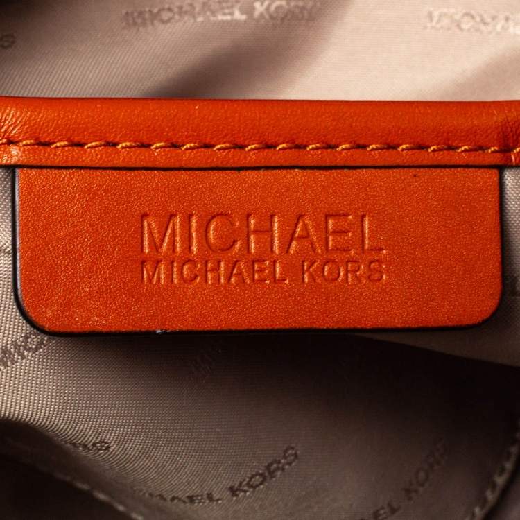 Pre Owned MICHAEL Michael Kors Beige/Orange Signature Coated Canvas and Leather Large Emry Tote 