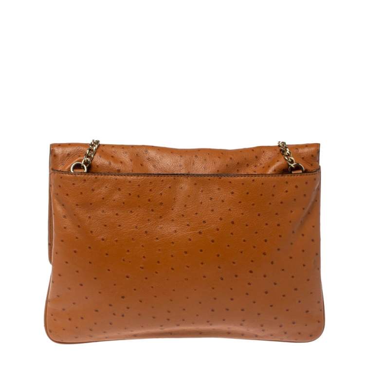 Pre Owned MICHAEL Michael Kors Brown Ostrich Embossed Leather Turnlock Flap Shoulder Bag