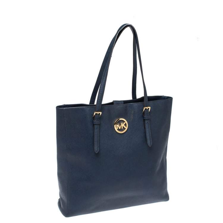 Pre Owned MICHAEL Michael Kors Navy Blue Leather Jet Set Tote