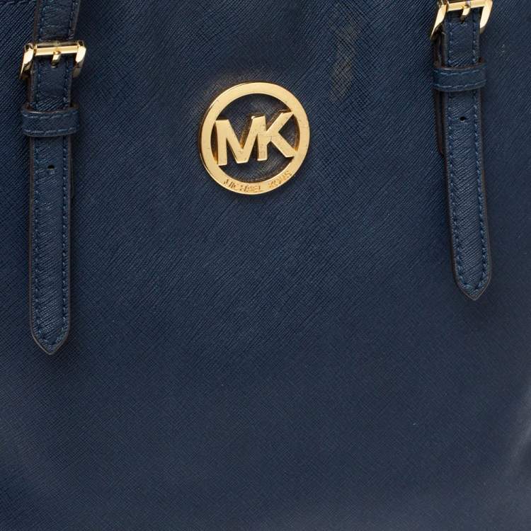 Pre Owned MICHAEL Michael Kors Navy Blue Leather Jet Set Tote