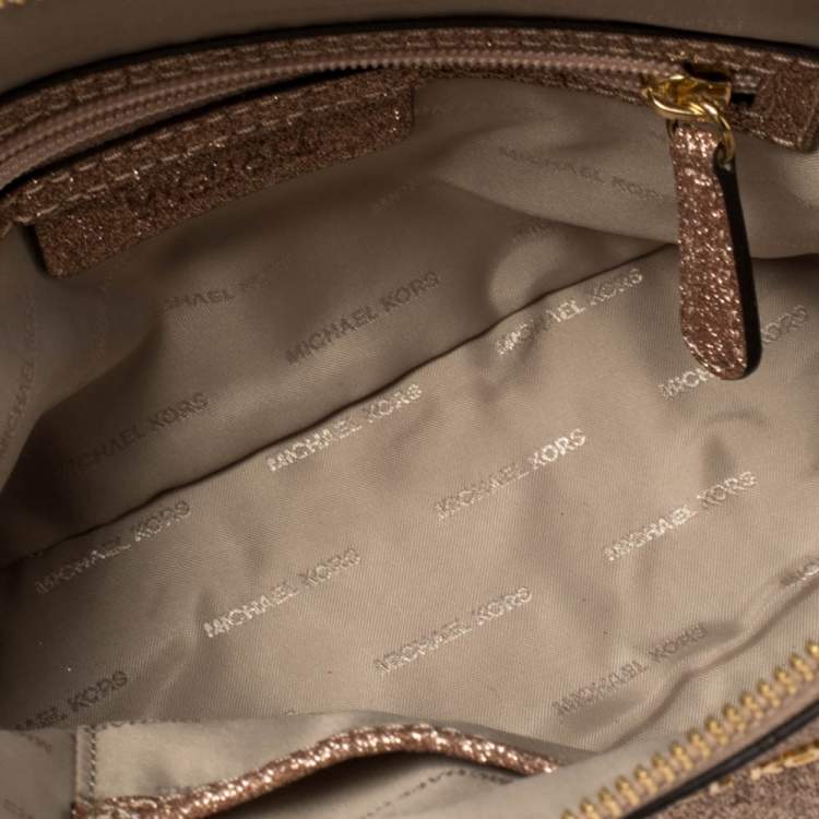 Pre Owned MICHAEL Michael Kors Rose Gold Glitter Medium Cindy Dome Crossbody Bag