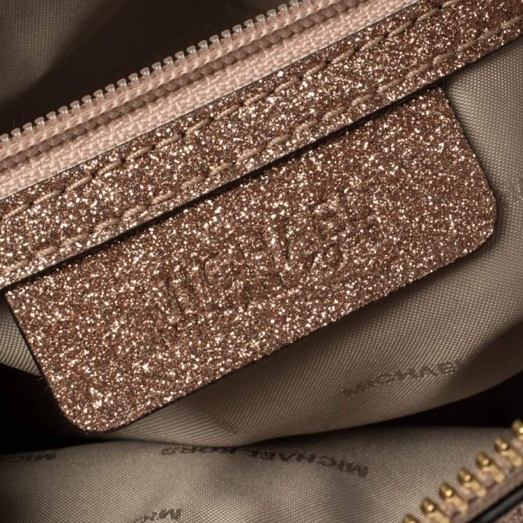 Pre Owned MICHAEL Michael Kors Rose Gold Glitter Medium Cindy Dome Crossbody Bag