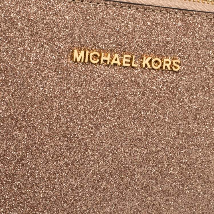 Pre Owned MICHAEL Michael Kors Rose Gold Glitter Medium Cindy Dome Crossbody Bag