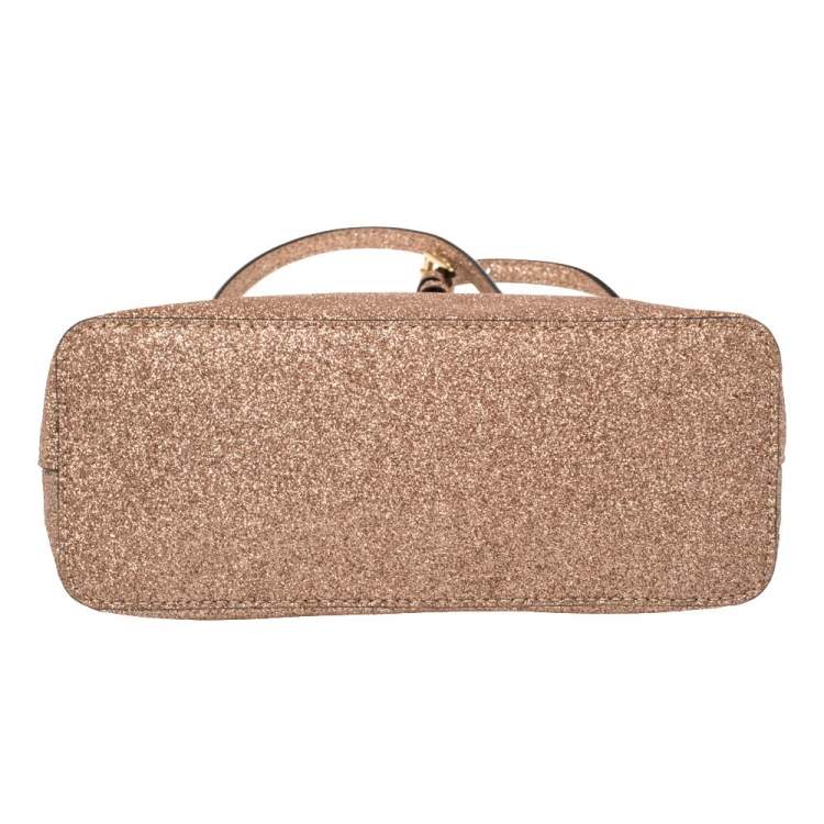 Pre Owned MICHAEL Michael Kors Rose Gold Glitter Medium Cindy Dome Crossbody Bag