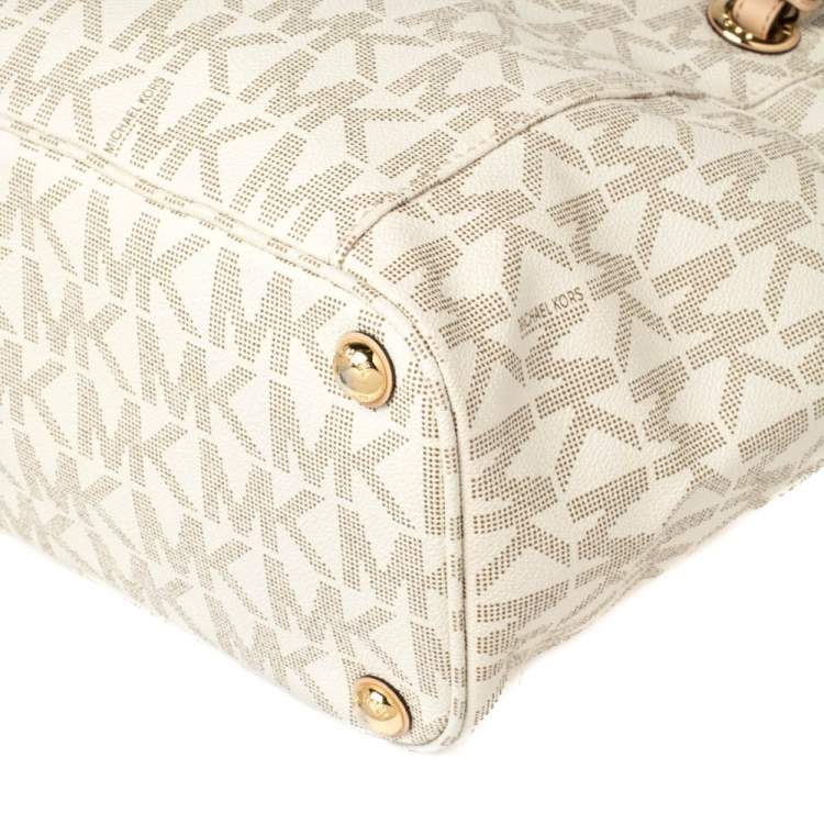 Pre Owned MICHAEL Michael Kors White Signature Coated Canvas and Leather Jet Set East West Tote