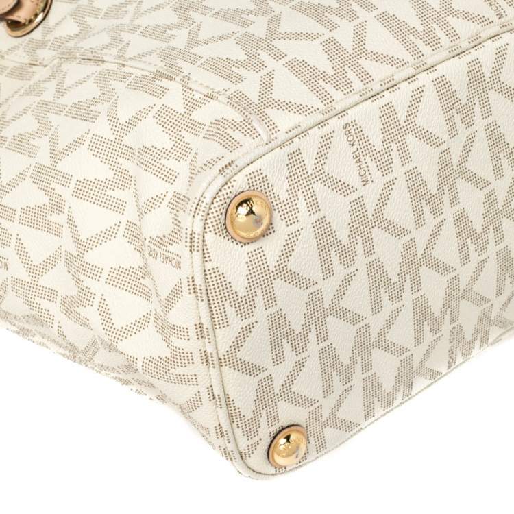 Pre Owned MICHAEL Michael Kors White Signature Coated Canvas and Leather Jet Set East West Tote