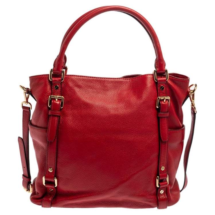 Pre Owned MICHAEL Michael Kors Red Soft Leather Buckle Strap Tote