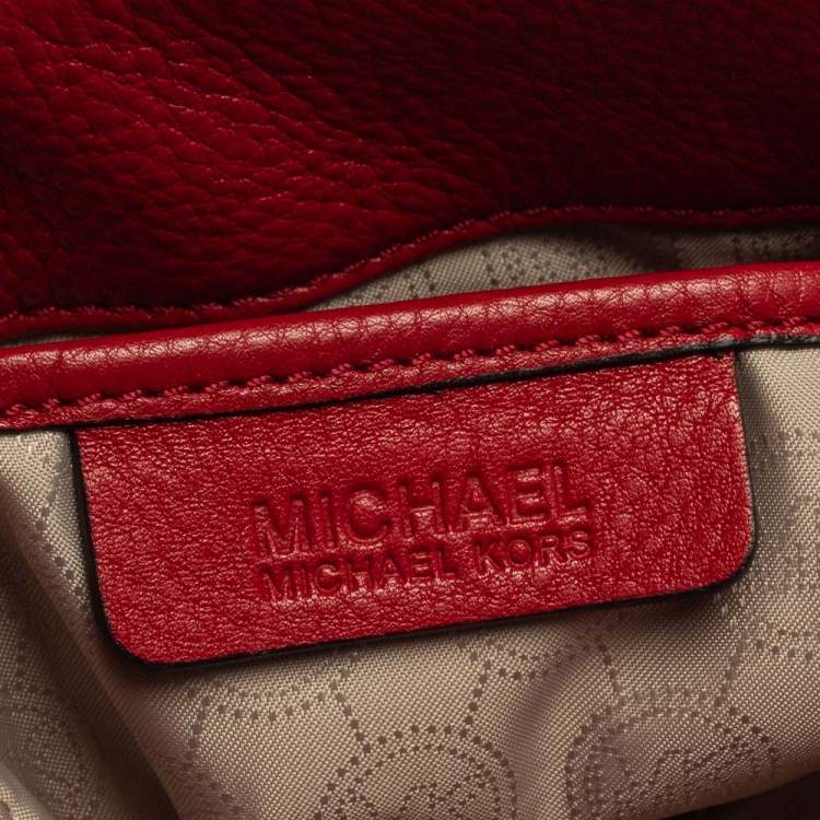 Pre Owned MICHAEL Michael Kors Red Soft Leather Buckle Strap Tote
