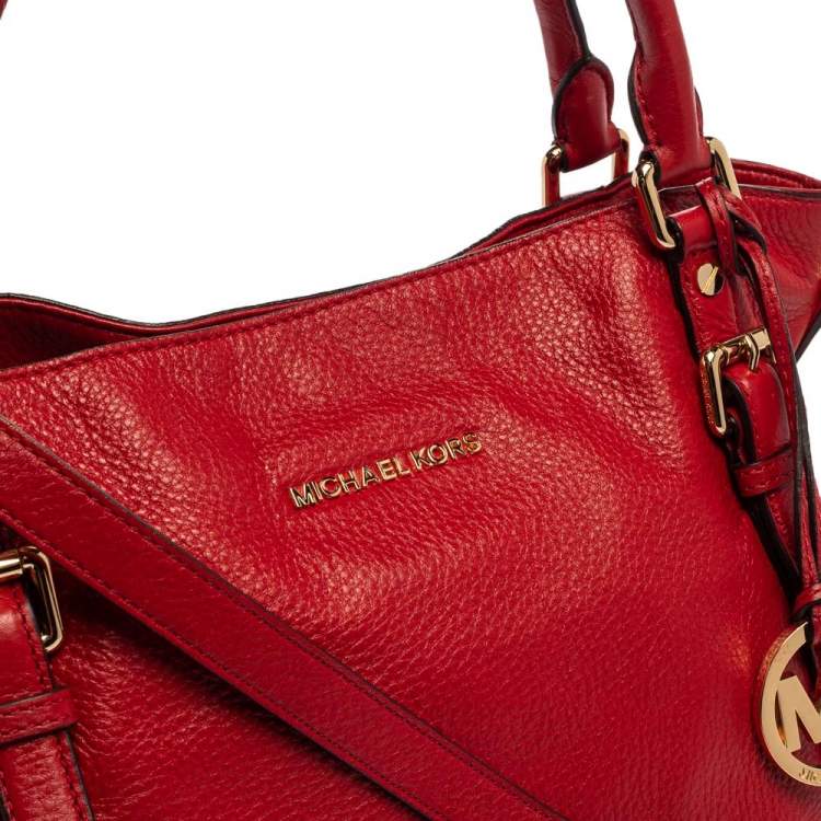 Pre Owned MICHAEL Michael Kors Red Soft Leather Buckle Strap Tote
