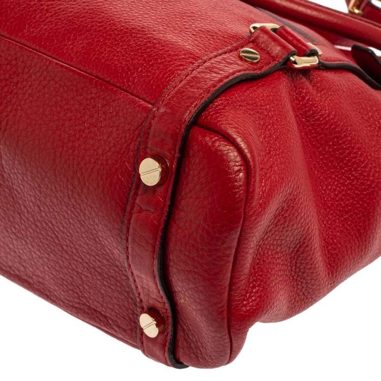 Pre Owned MICHAEL Michael Kors Red Soft Leather Buckle Strap Tote