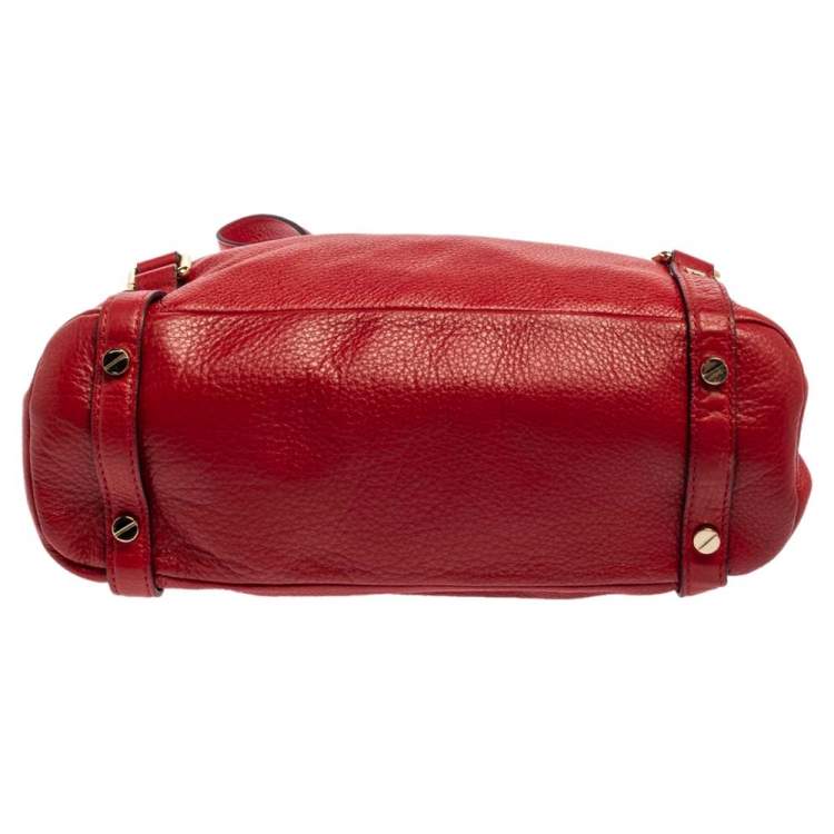 Pre Owned MICHAEL Michael Kors Red Soft Leather Buckle Strap Tote