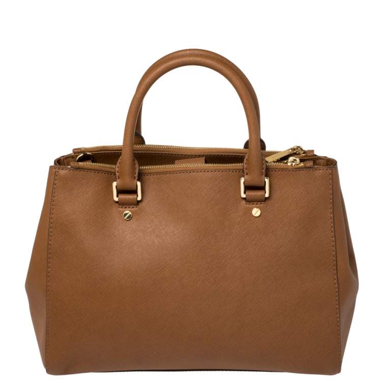 Pre Owned MICHAEL Michael Kors Brown Saffiano Leather Double Zip Tote