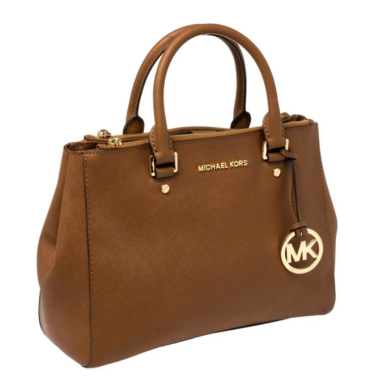 Pre Owned MICHAEL Michael Kors Brown Saffiano Leather Double Zip Tote