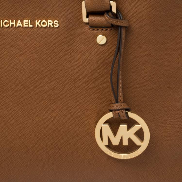 Pre Owned MICHAEL Michael Kors Brown Saffiano Leather Double Zip Tote